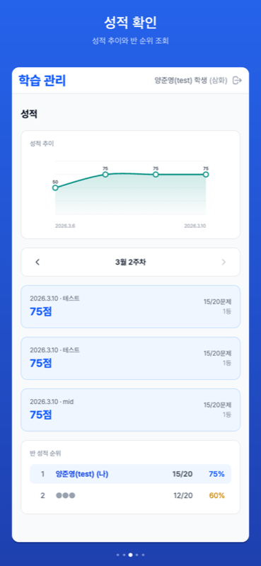 성적 분석 앱 화면